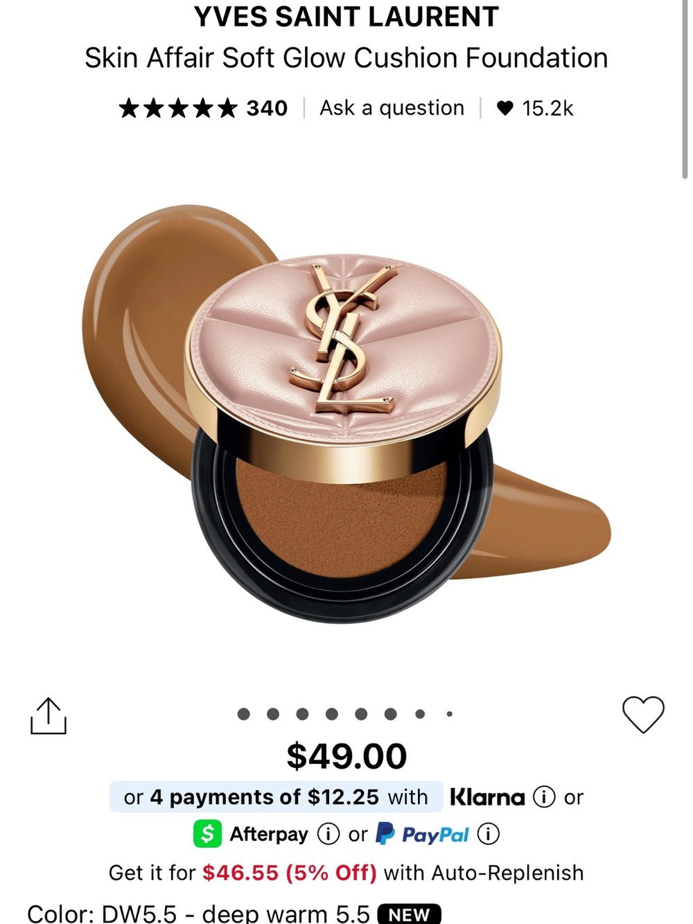 YSL YVES SAINT LAURENT
Skin Affair Soft Glow Cushion Foundation DW5.5